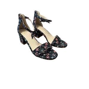 Serra Women Sz 7 Textile Ankle Strap Sandals w/2.5" Heels, Floral Open Toe Shoes